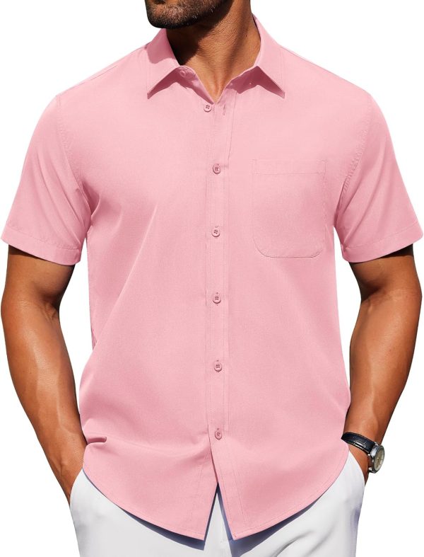 Alimens & Gentle Mens Short Sleeve Dress Shirt Wrinkle Free Solid Casual Button Down Shirts for Summer Business Wedding - Image 61