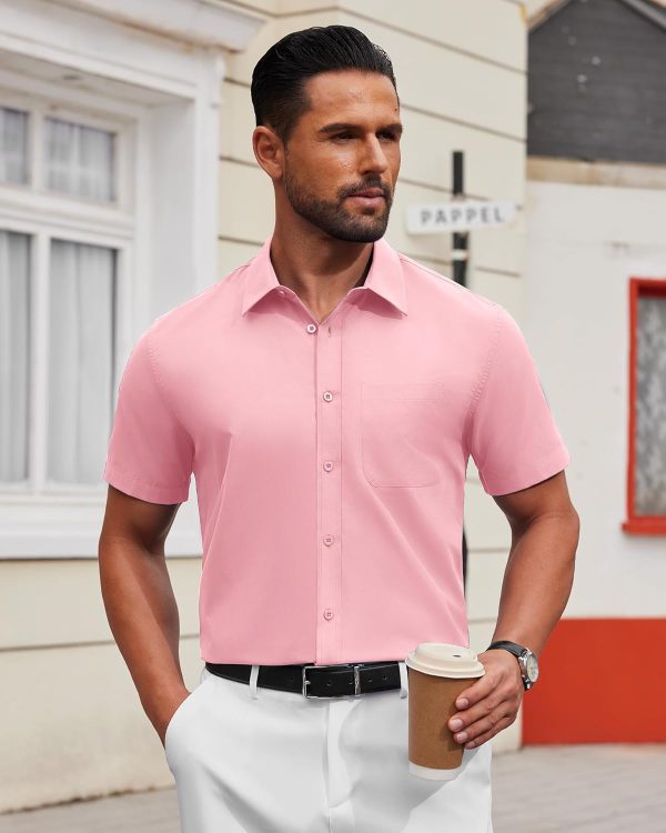 Alimens & Gentle Mens Short Sleeve Dress Shirt Wrinkle Free Solid Casual Button Down Shirts for Summer Business Wedding - Image 62