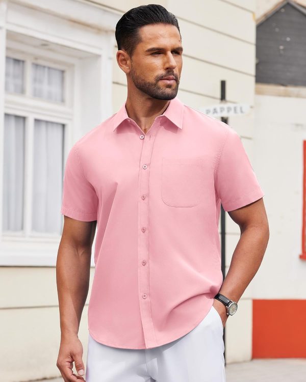 Alimens & Gentle Mens Short Sleeve Dress Shirt Wrinkle Free Solid Casual Button Down Shirts for Summer Business Wedding - Image 63