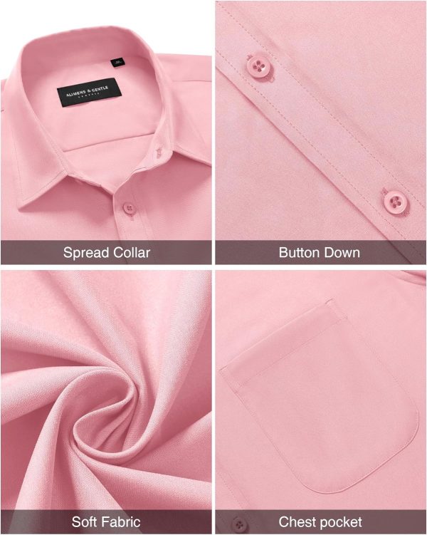 Alimens & Gentle Mens Short Sleeve Dress Shirt Wrinkle Free Solid Casual Button Down Shirts for Summer Business Wedding - Image 65