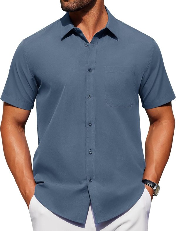 Alimens & Gentle Mens Short Sleeve Dress Shirt Wrinkle Free Solid Casual Button Down Shirts for Summer Business Wedding - Image 66