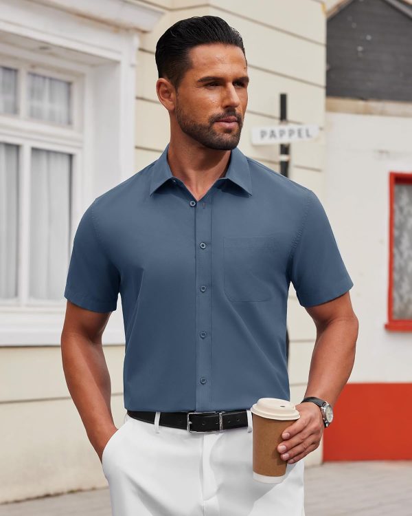 Alimens & Gentle Mens Short Sleeve Dress Shirt Wrinkle Free Solid Casual Button Down Shirts for Summer Business Wedding - Image 67