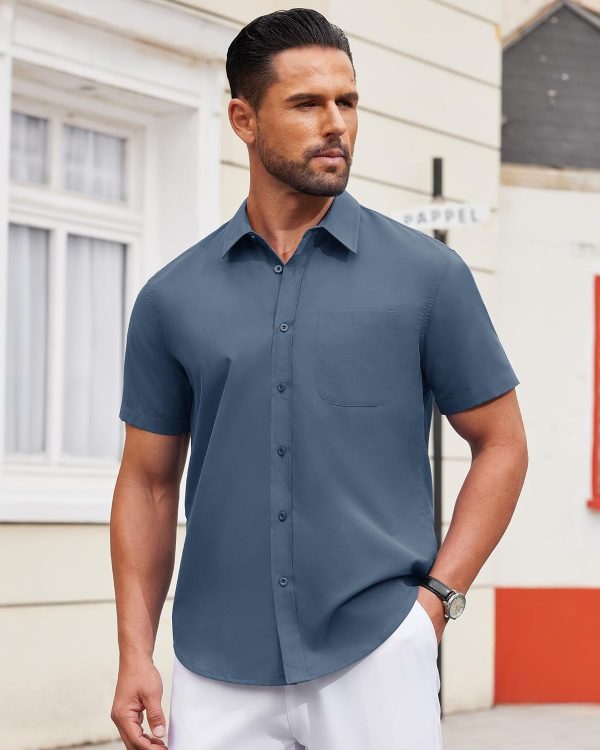 Alimens & Gentle Mens Short Sleeve Dress Shirt Wrinkle Free Solid Casual Button Down Shirts for Summer Business Wedding - Image 68