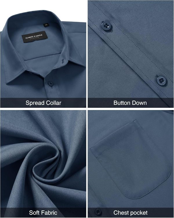 Alimens & Gentle Mens Short Sleeve Dress Shirt Wrinkle Free Solid Casual Button Down Shirts for Summer Business Wedding - Image 70