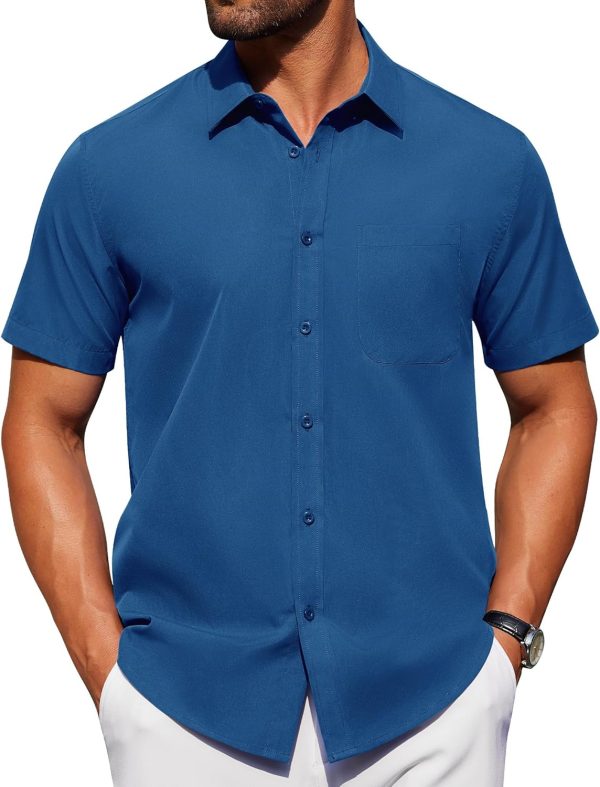 Alimens & Gentle Mens Short Sleeve Dress Shirt Wrinkle Free Solid Casual Button Down Shirts for Summer Business Wedding - Image 71