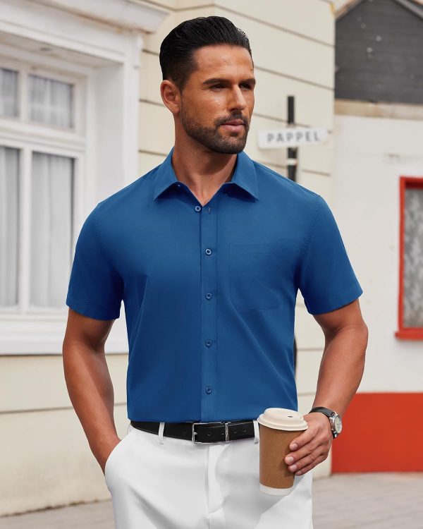 Alimens & Gentle Mens Short Sleeve Dress Shirt Wrinkle Free Solid Casual Button Down Shirts for Summer Business Wedding - Image 72