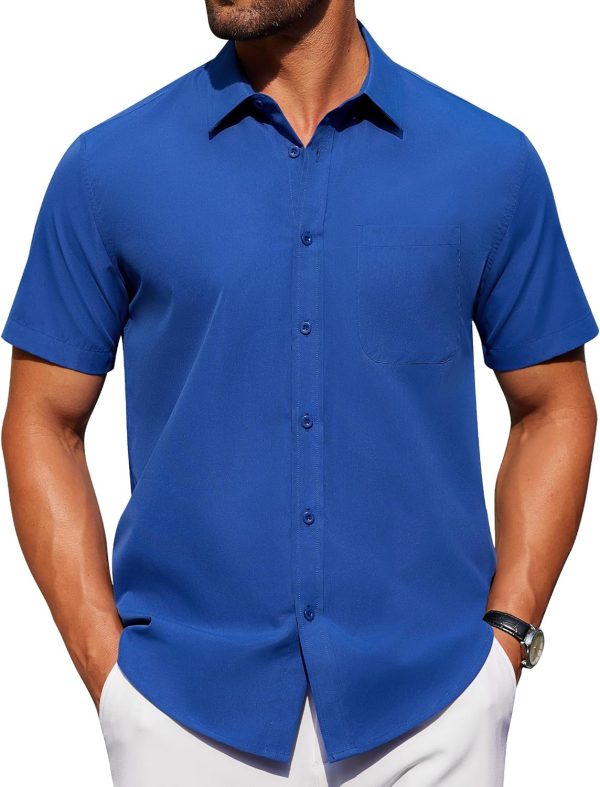 Alimens & Gentle Mens Short Sleeve Dress Shirt Wrinkle Free Solid Casual Button Down Shirts for Summer Business Wedding - Image 76