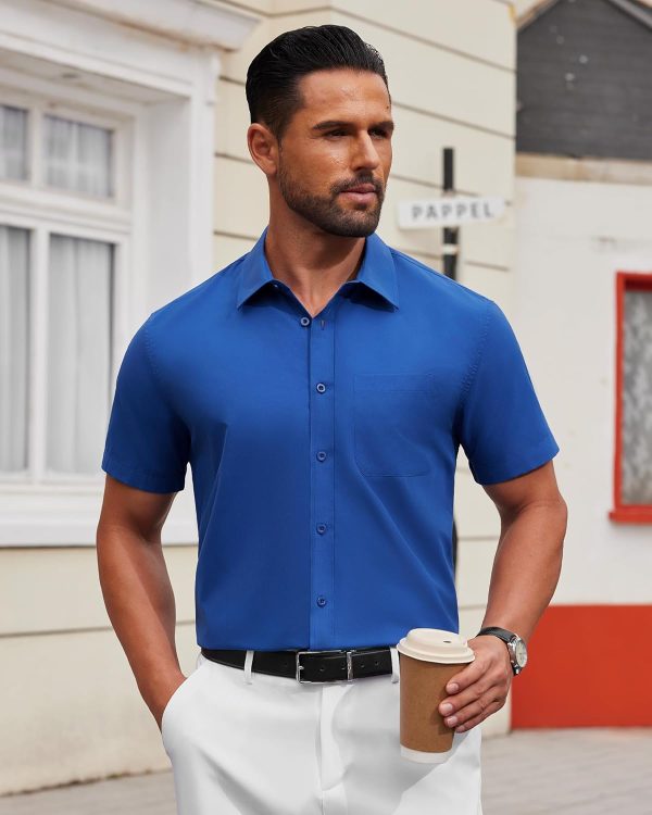 Alimens & Gentle Mens Short Sleeve Dress Shirt Wrinkle Free Solid Casual Button Down Shirts for Summer Business Wedding - Image 77