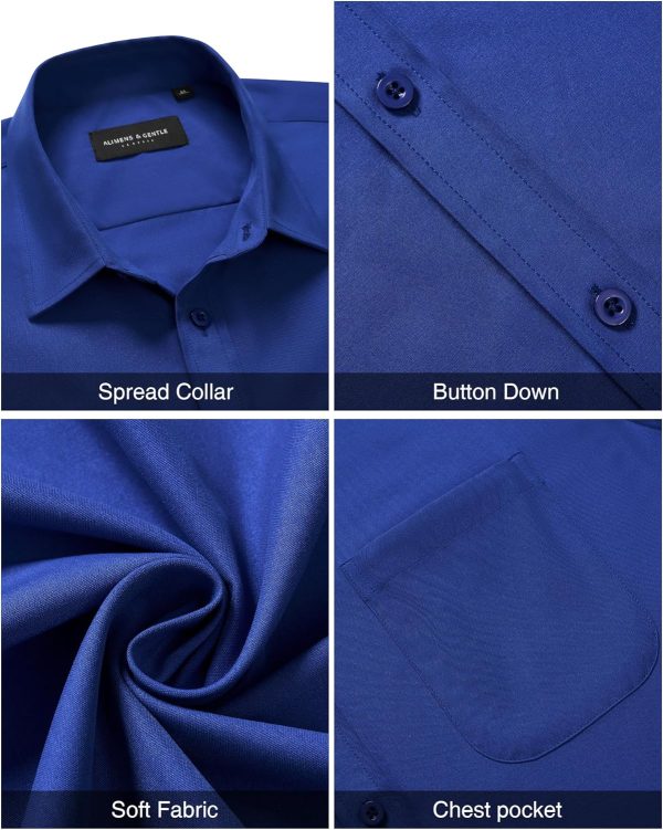 Alimens & Gentle Mens Short Sleeve Dress Shirt Wrinkle Free Solid Casual Button Down Shirts for Summer Business Wedding - Image 80