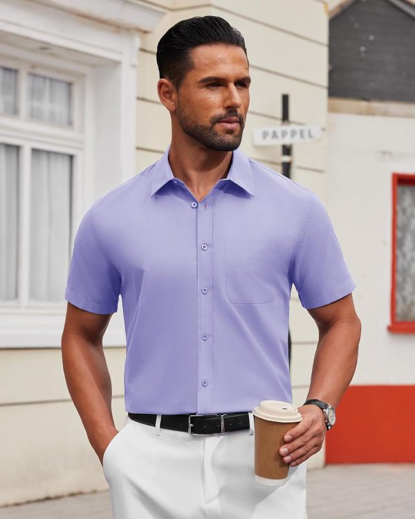 Alimens & Gentle Mens Short Sleeve Dress Shirt Wrinkle Free Solid Casual Button Down Shirts for Summer Business Wedding - Image 82