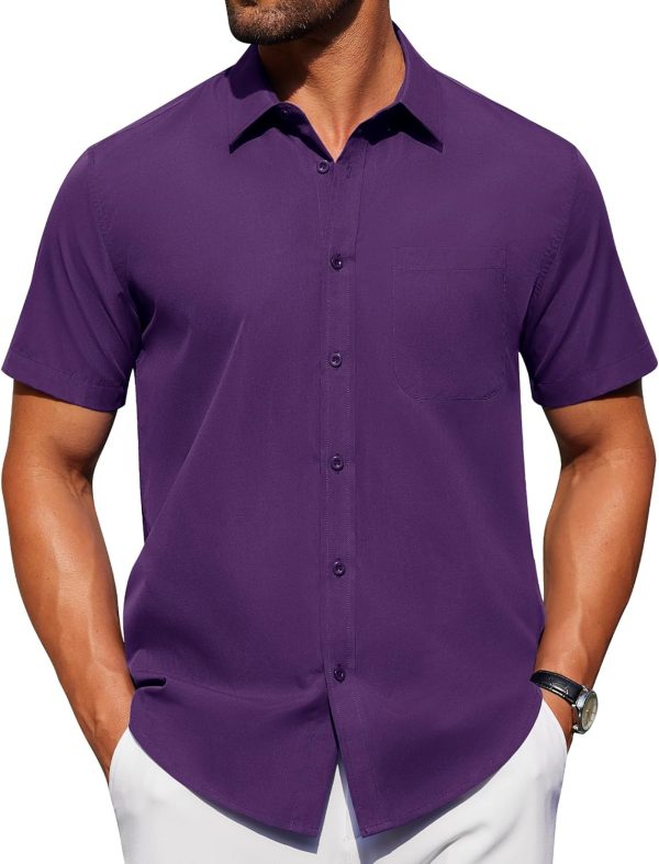 Alimens & Gentle Mens Short Sleeve Dress Shirt Wrinkle Free Solid Casual Button Down Shirts for Summer Business Wedding - Image 86