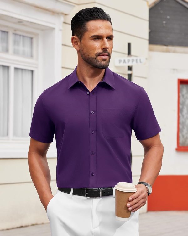 Alimens & Gentle Mens Short Sleeve Dress Shirt Wrinkle Free Solid Casual Button Down Shirts for Summer Business Wedding - Image 87