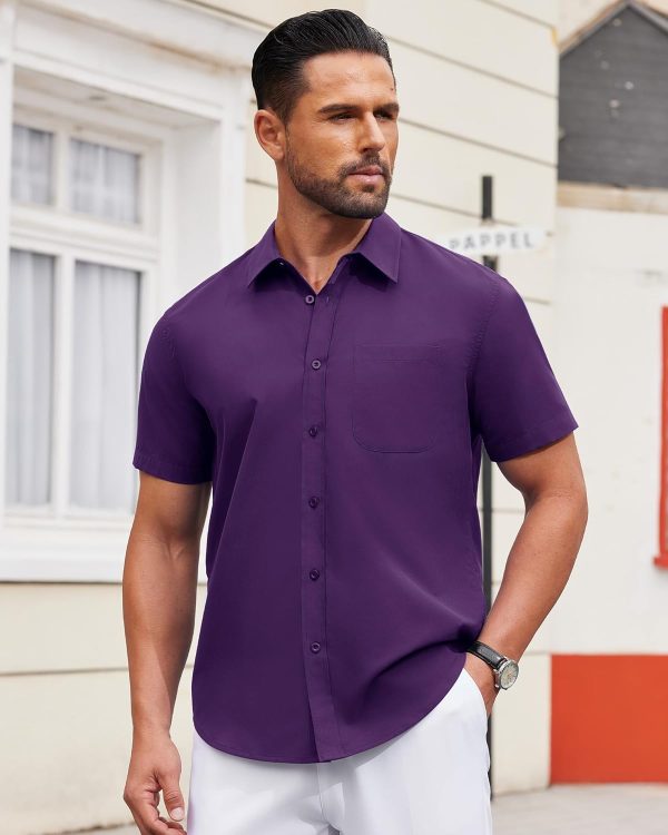 Alimens & Gentle Mens Short Sleeve Dress Shirt Wrinkle Free Solid Casual Button Down Shirts for Summer Business Wedding - Image 88