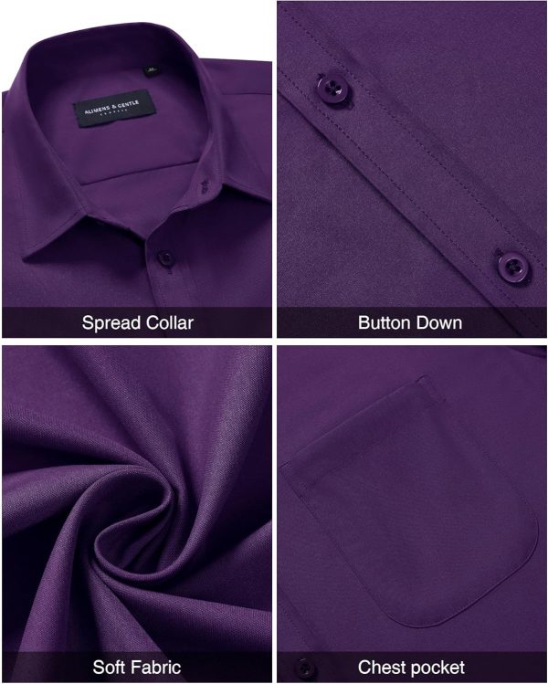 Alimens & Gentle Mens Short Sleeve Dress Shirt Wrinkle Free Solid Casual Button Down Shirts for Summer Business Wedding - Image 90