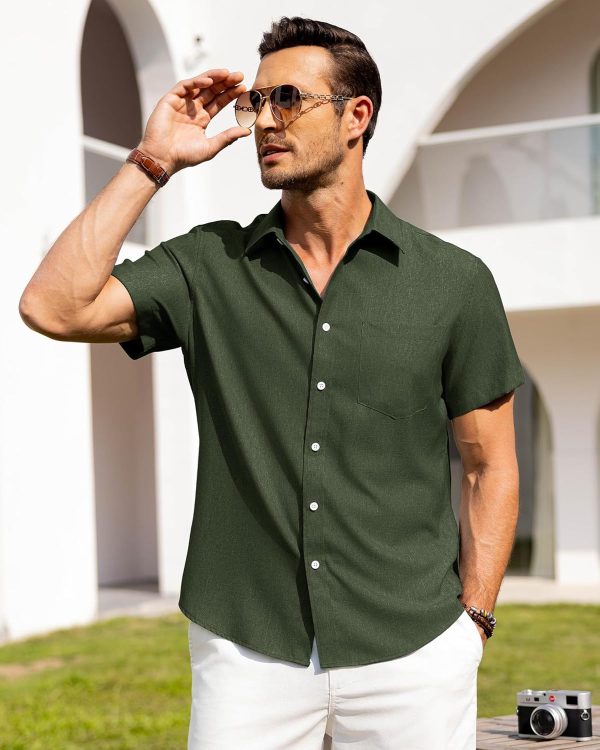 Alimens & Gentle Mens Linen Shirts Short Sleeve Button Down Shirts Wrinkle Free Casual Vacation Beach Summer Tops - Image 2