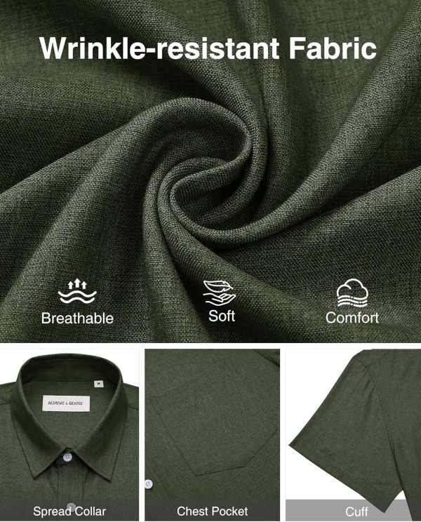 Alimens & Gentle Mens Linen Shirts Short Sleeve Button Down Shirts Wrinkle Free Casual Vacation Beach Summer Tops - Image 5