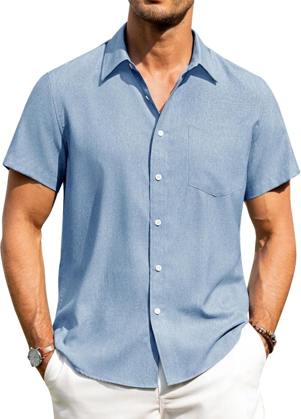 Alimens & Gentle Mens Linen Shirts Short Sleeve Button Down Shirts Wrinkle Free Casual Vacation Beach Summer Tops - Image 6