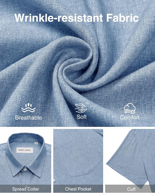 Alimens & Gentle Mens Linen Shirts Short Sleeve Button Down Shirts Wrinkle Free Casual Vacation Beach Summer Tops - Image 10