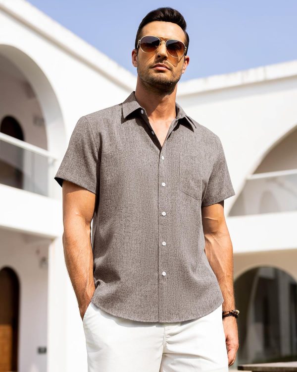 Alimens & Gentle Mens Linen Shirts Short Sleeve Button Down Shirts Wrinkle Free Casual Vacation Beach Summer Tops - Image 12