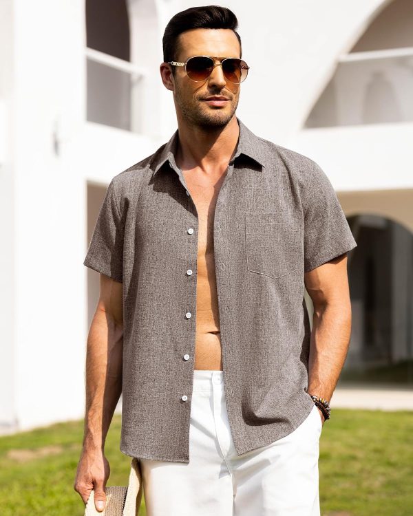 Alimens & Gentle Mens Linen Shirts Short Sleeve Button Down Shirts Wrinkle Free Casual Vacation Beach Summer Tops - Image 13