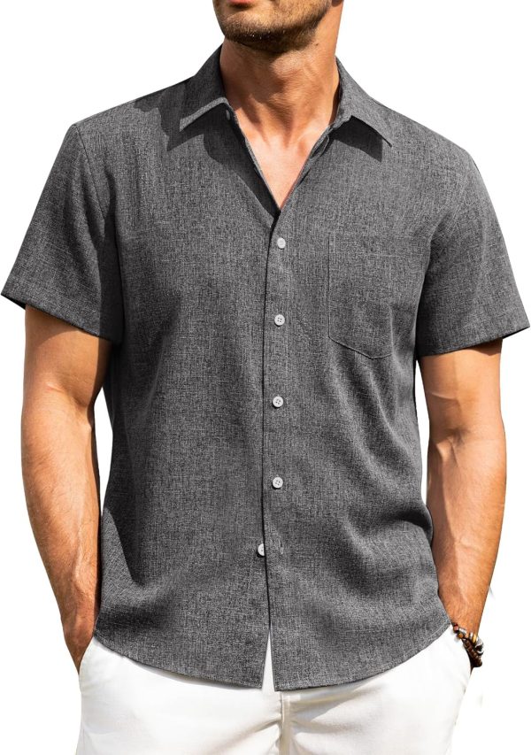 Alimens & Gentle Mens Linen Shirts Short Sleeve Button Down Shirts Wrinkle Free Casual Vacation Beach Summer Tops - Image 16