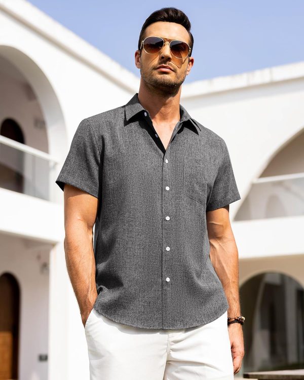 Alimens & Gentle Mens Linen Shirts Short Sleeve Button Down Shirts Wrinkle Free Casual Vacation Beach Summer Tops - Image 17