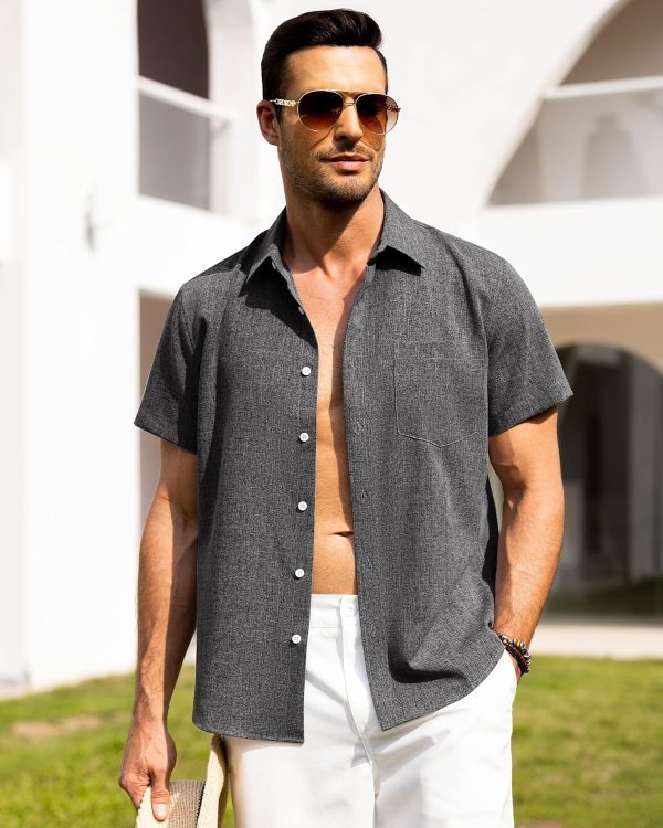 Alimens & Gentle Mens Linen Shirts Short Sleeve Button Down Shirts Wrinkle Free Casual Vacation Beach Summer Tops - Image 18