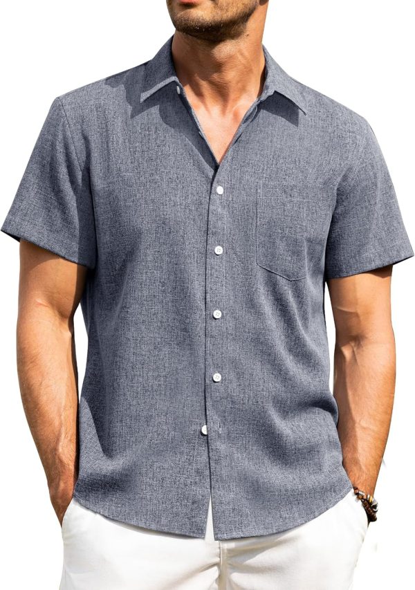 Alimens & Gentle Mens Linen Shirts Short Sleeve Button Down Shirts Wrinkle Free Casual Vacation Beach Summer Tops - Image 21
