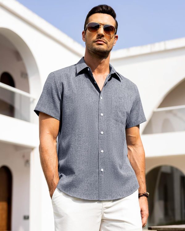 Alimens & Gentle Mens Linen Shirts Short Sleeve Button Down Shirts Wrinkle Free Casual Vacation Beach Summer Tops - Image 22