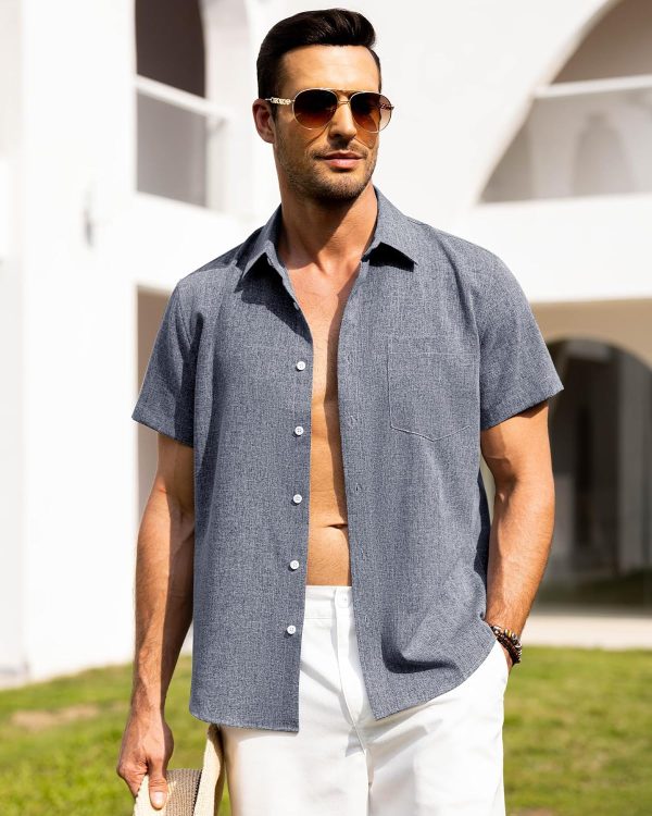 Alimens & Gentle Mens Linen Shirts Short Sleeve Button Down Shirts Wrinkle Free Casual Vacation Beach Summer Tops - Image 23