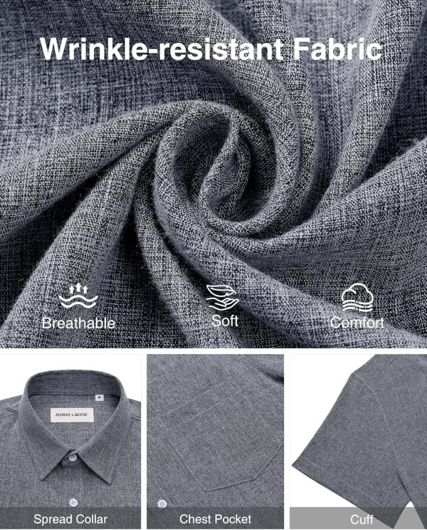 Alimens & Gentle Mens Linen Shirts Short Sleeve Button Down Shirts Wrinkle Free Casual Vacation Beach Summer Tops - Image 25