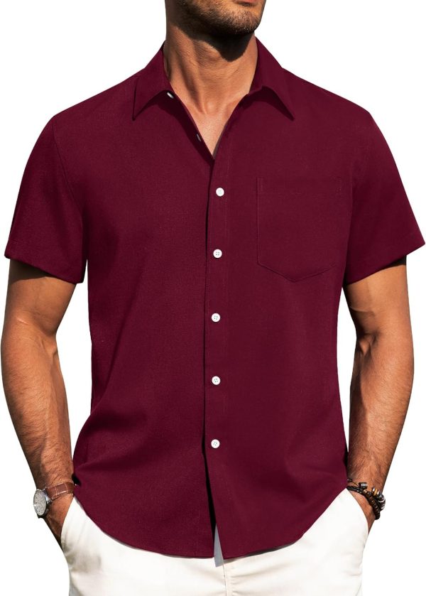 Alimens & Gentle Mens Linen Shirts Short Sleeve Button Down Shirts Wrinkle Free Casual Vacation Beach Summer Tops - Image 26