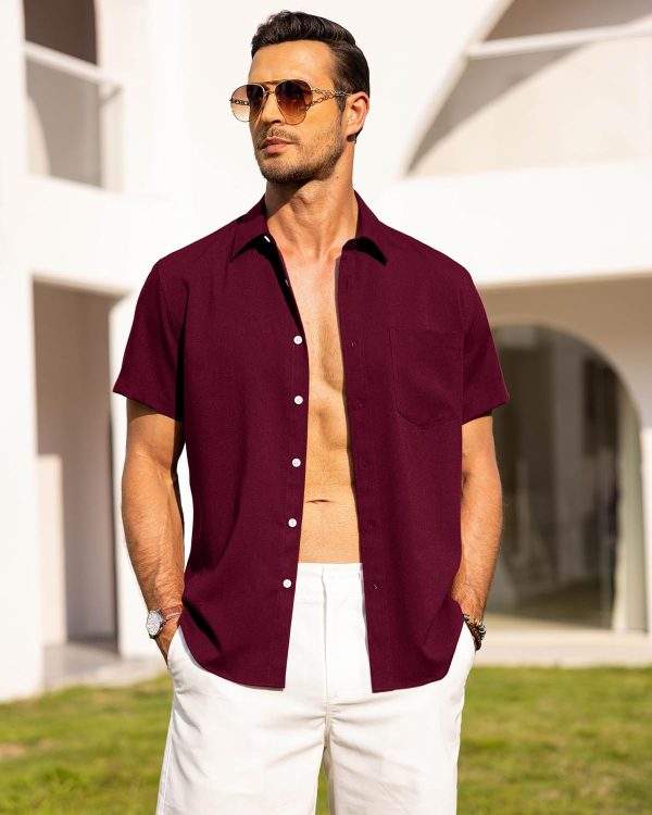 Alimens & Gentle Mens Linen Shirts Short Sleeve Button Down Shirts Wrinkle Free Casual Vacation Beach Summer Tops - Image 27