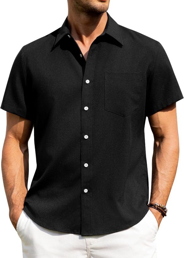 Alimens & Gentle Mens Linen Shirts Short Sleeve Button Down Shirts Wrinkle Free Casual Vacation Beach Summer Tops - Image 31