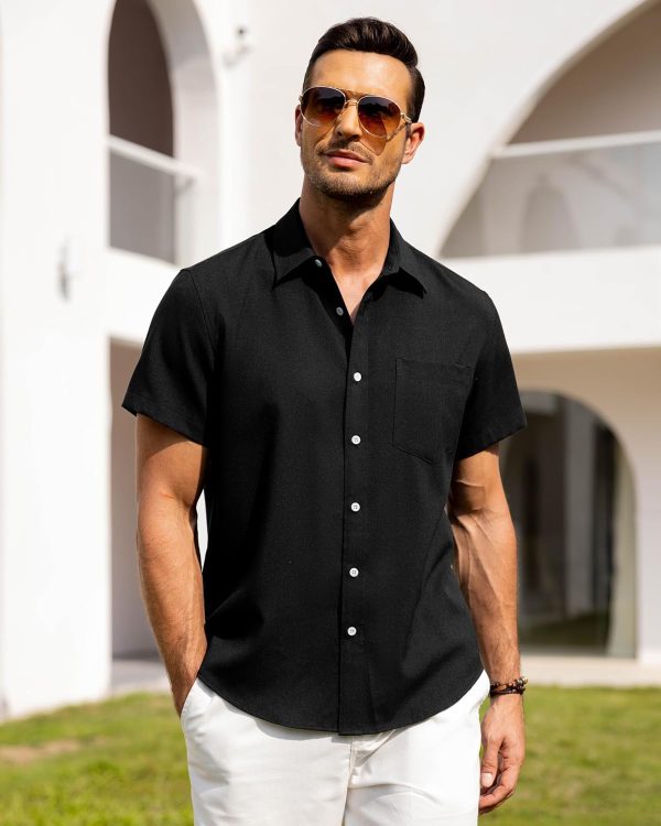 Alimens & Gentle Mens Linen Shirts Short Sleeve Button Down Shirts Wrinkle Free Casual Vacation Beach Summer Tops - Image 33