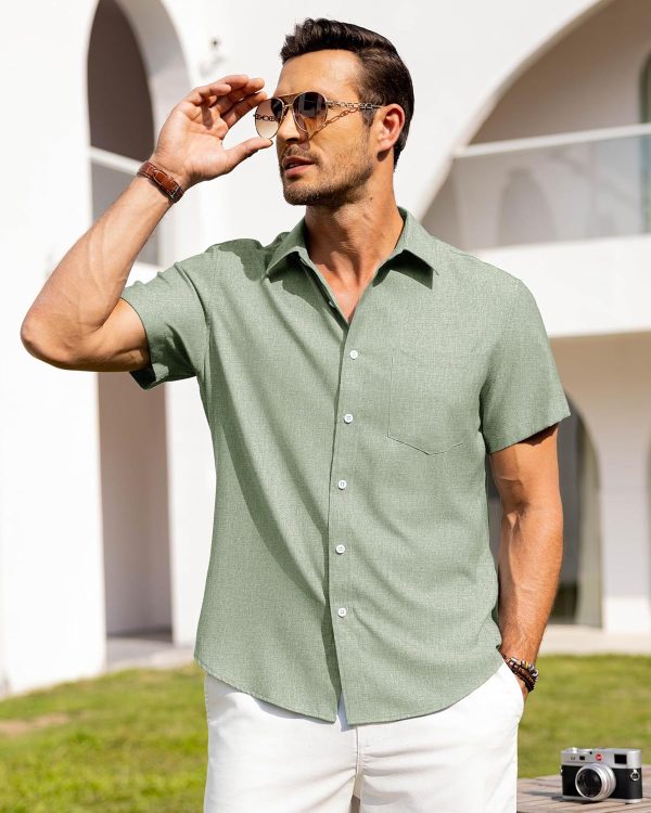 Alimens & Gentle Mens Linen Shirts Short Sleeve Button Down Shirts Wrinkle Free Casual Vacation Beach Summer Tops - Image 37