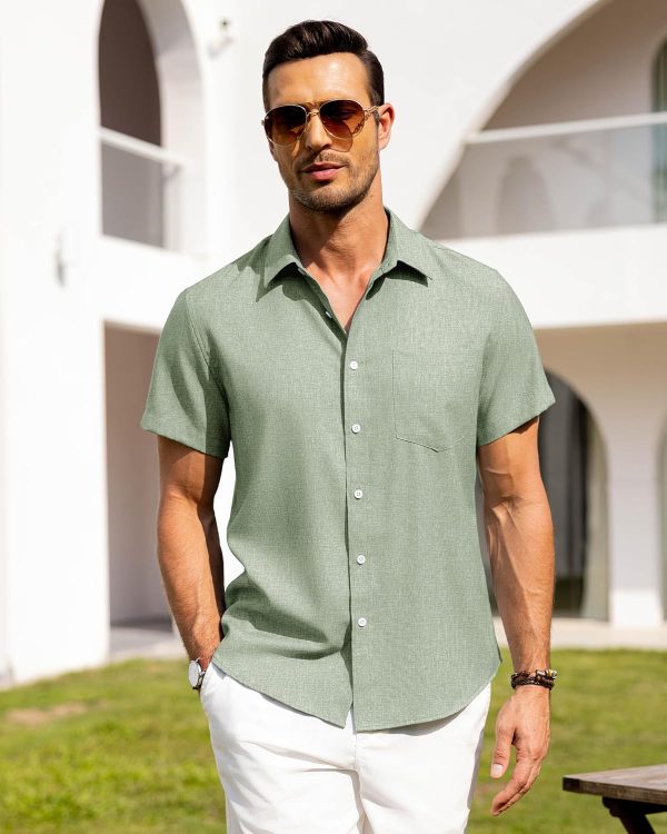 Alimens & Gentle Mens Linen Shirts Short Sleeve Button Down Shirts Wrinkle Free Casual Vacation Beach Summer Tops - Image 38