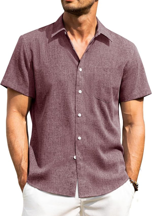 Alimens & Gentle Mens Linen Shirts Short Sleeve Button Down Shirts Wrinkle Free Casual Vacation Beach Summer Tops - Image 41