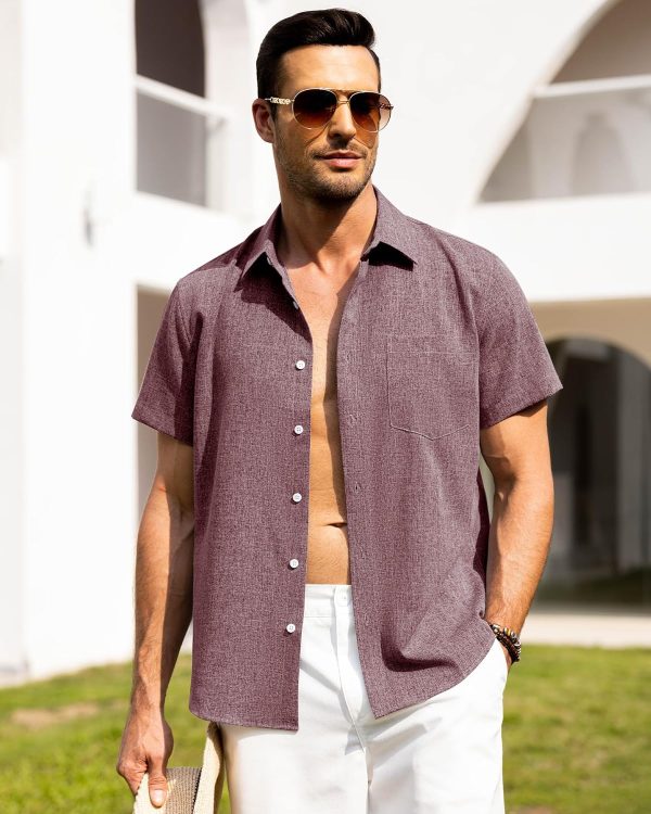 Alimens & Gentle Mens Linen Shirts Short Sleeve Button Down Shirts Wrinkle Free Casual Vacation Beach Summer Tops - Image 42