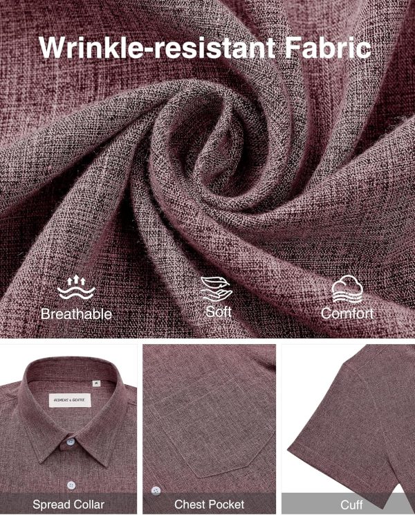 Alimens & Gentle Mens Linen Shirts Short Sleeve Button Down Shirts Wrinkle Free Casual Vacation Beach Summer Tops - Image 45