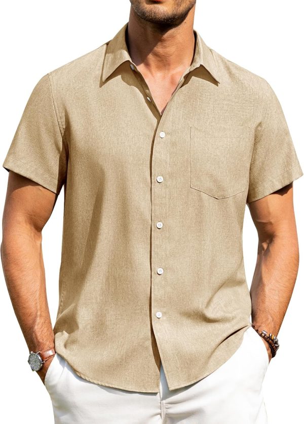 Alimens & Gentle Mens Linen Shirts Short Sleeve Button Down Shirts Wrinkle Free Casual Vacation Beach Summer Tops - Image 46