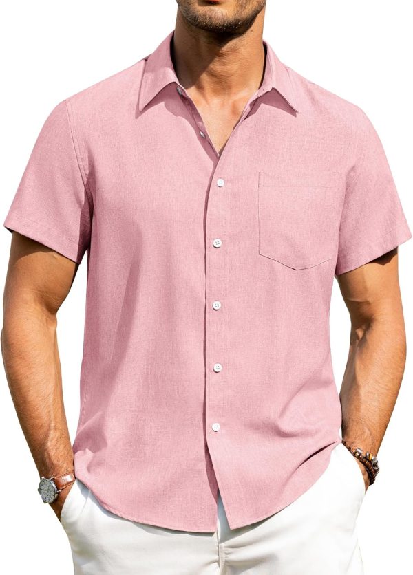 Alimens & Gentle Mens Linen Shirts Short Sleeve Button Down Shirts Wrinkle Free Casual Vacation Beach Summer Tops - Image 51
