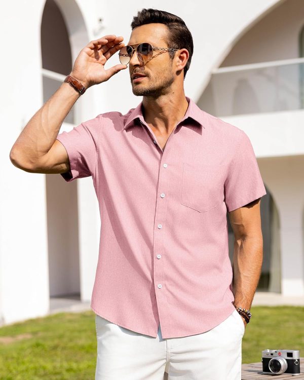 Alimens & Gentle Mens Linen Shirts Short Sleeve Button Down Shirts Wrinkle Free Casual Vacation Beach Summer Tops - Image 52
