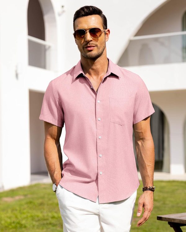 Alimens & Gentle Mens Linen Shirts Short Sleeve Button Down Shirts Wrinkle Free Casual Vacation Beach Summer Tops - Image 53