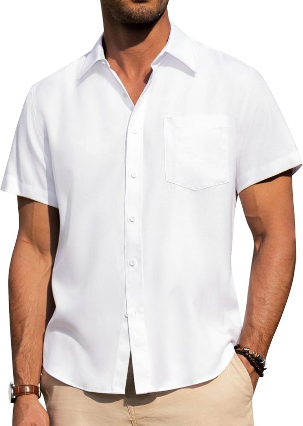 Alimens & Gentle Mens Linen Shirts Short Sleeve Button Down Shirts Wrinkle Free Casual Vacation Beach Summer Tops - Image 56