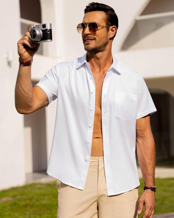 Alimens & Gentle Mens Linen Shirts Short Sleeve Button Down Shirts Wrinkle Free Casual Vacation Beach Summer Tops - Image 58