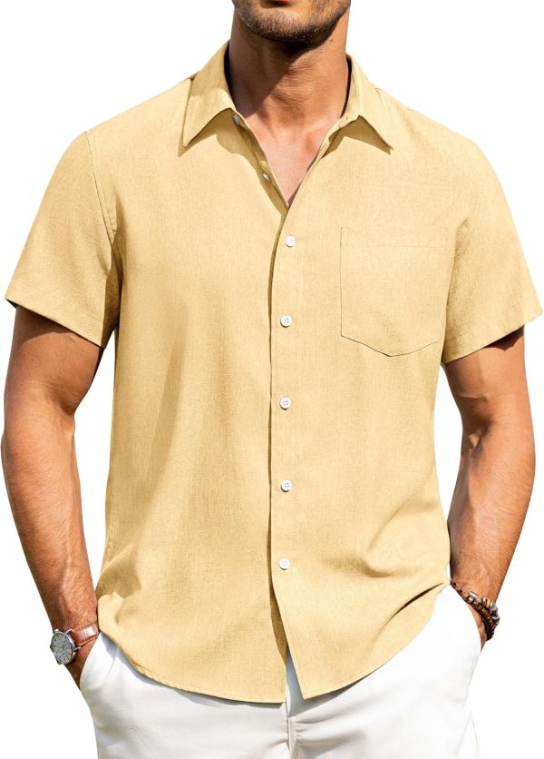 Alimens & Gentle Mens Linen Shirts Short Sleeve Button Down Shirts Wrinkle Free Casual Vacation Beach Summer Tops - Image 61