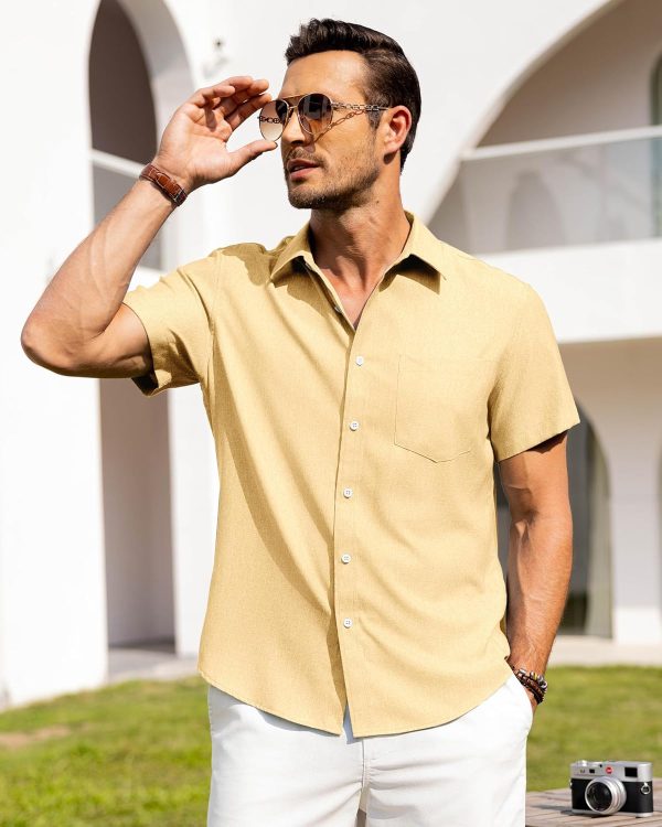 Alimens & Gentle Mens Linen Shirts Short Sleeve Button Down Shirts Wrinkle Free Casual Vacation Beach Summer Tops - Image 62