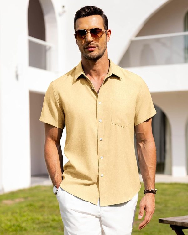Alimens & Gentle Mens Linen Shirts Short Sleeve Button Down Shirts Wrinkle Free Casual Vacation Beach Summer Tops - Image 63