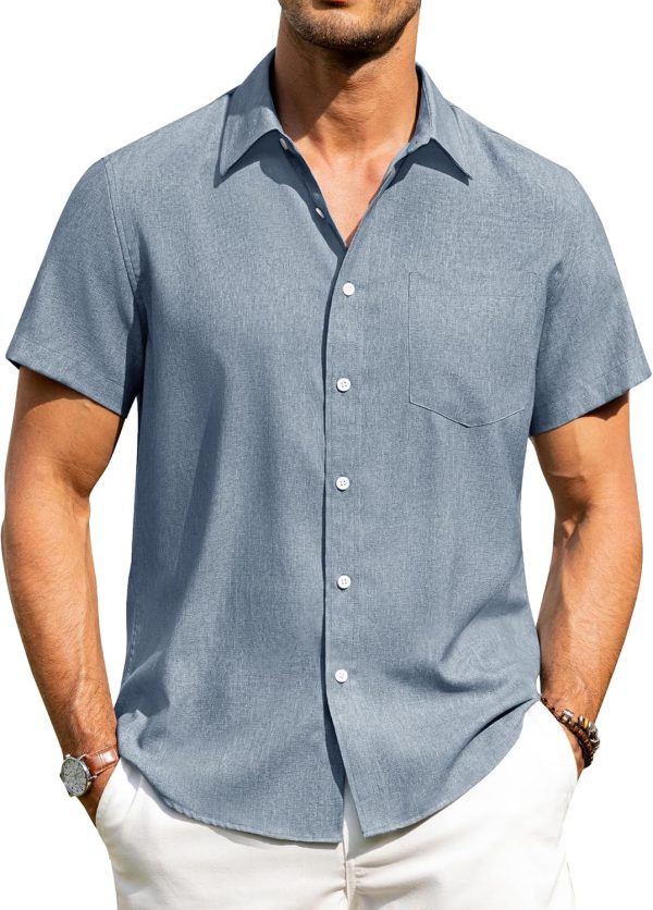 Alimens & Gentle Mens Linen Shirts Short Sleeve Button Down Shirts Wrinkle Free Casual Vacation Beach Summer Tops - Image 66